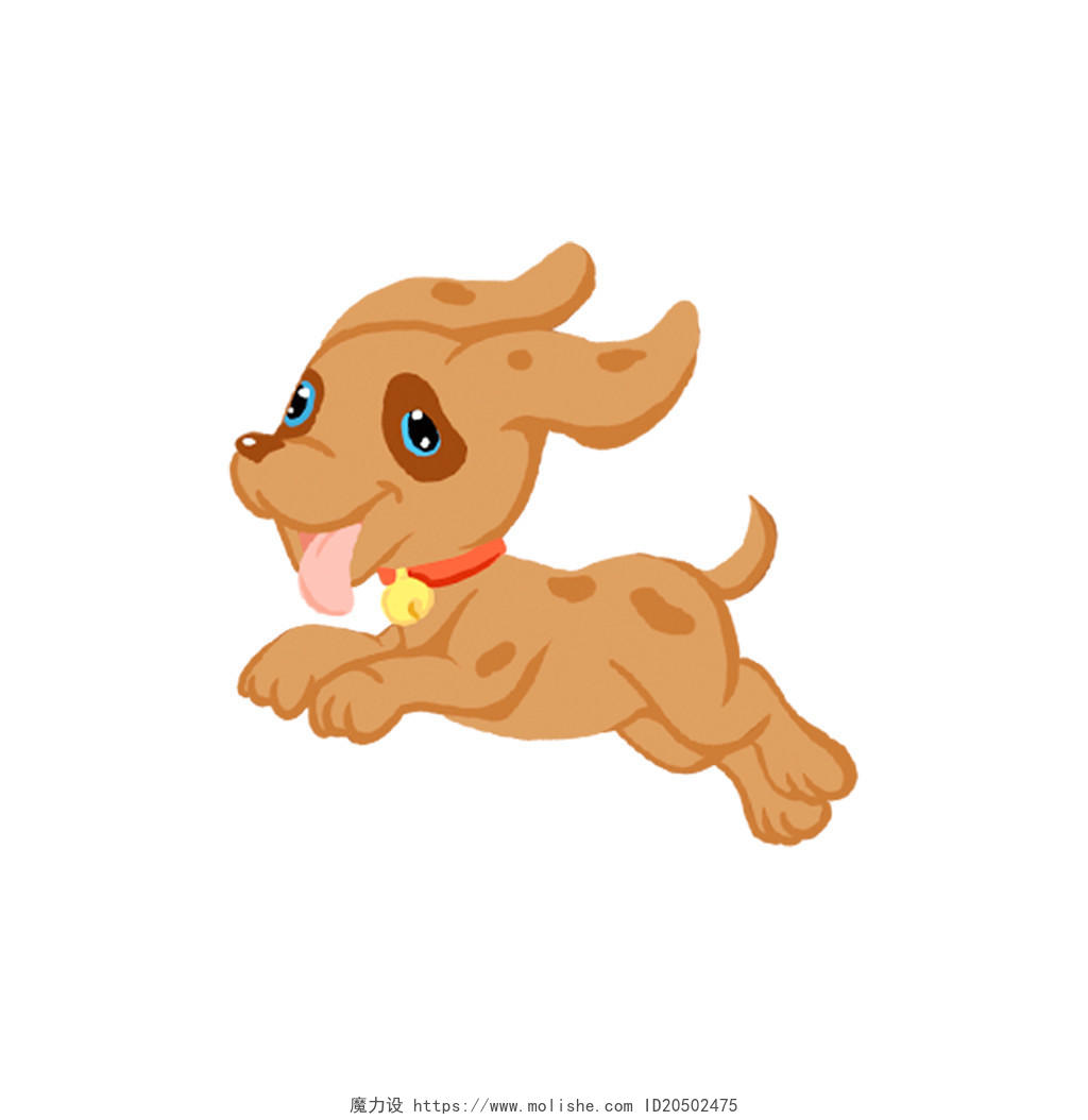 棕色手绘卡通奔跑小狗动物元素PNG素材